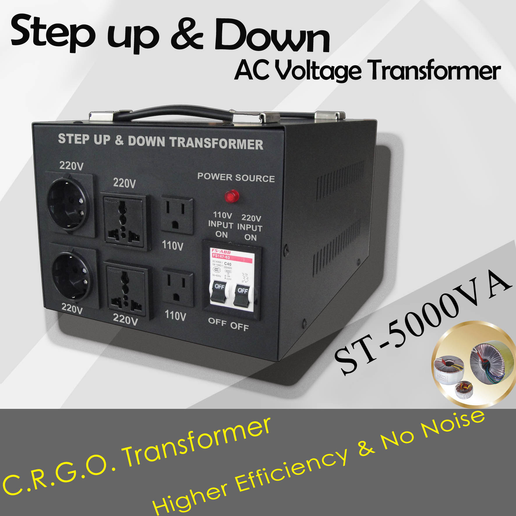 500VA-10KVA Step up and Down Voltage Transformer with LED Warning Light