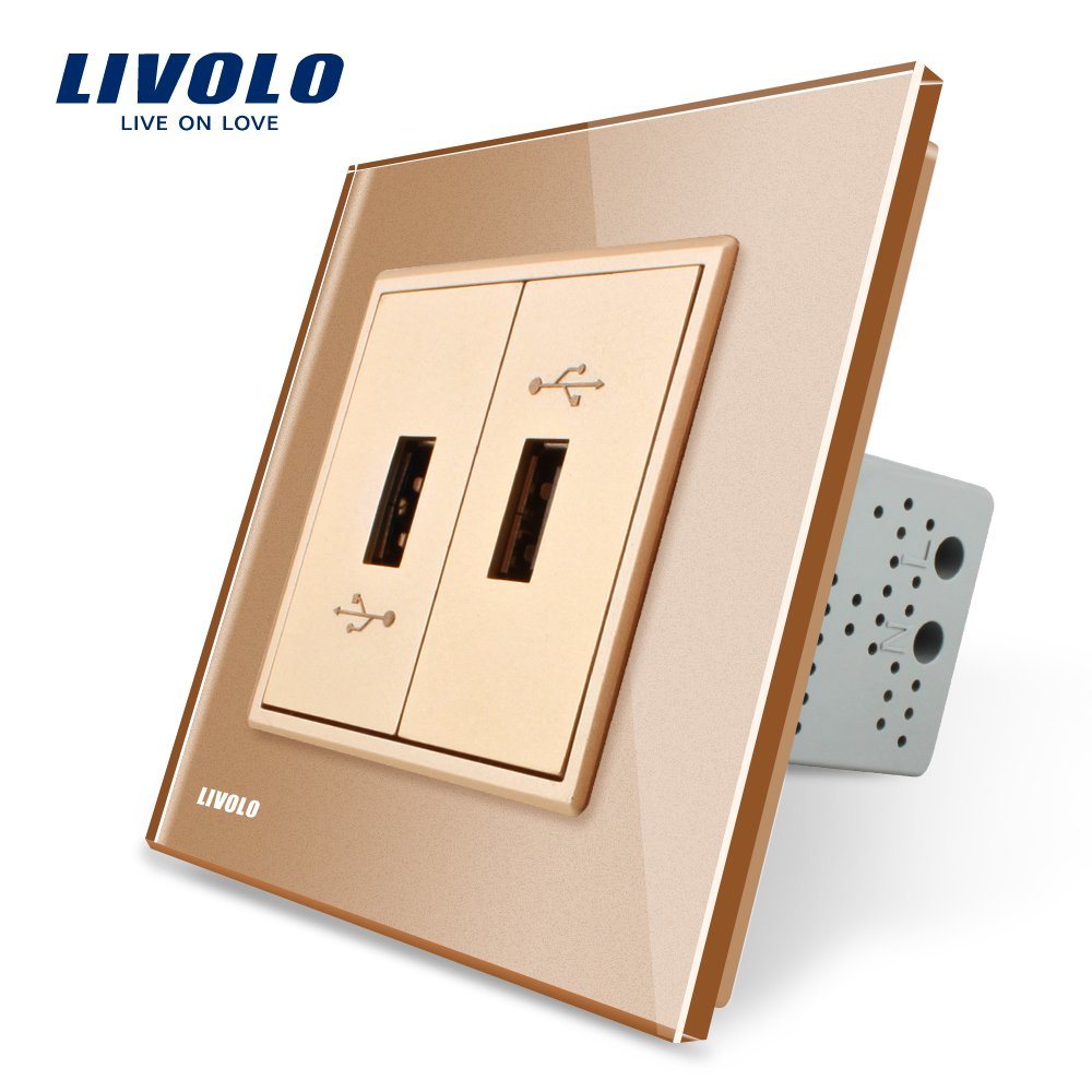 Livolo Two Gangs USB Plug Socket Wall Outlet Vl-C792u-13/15