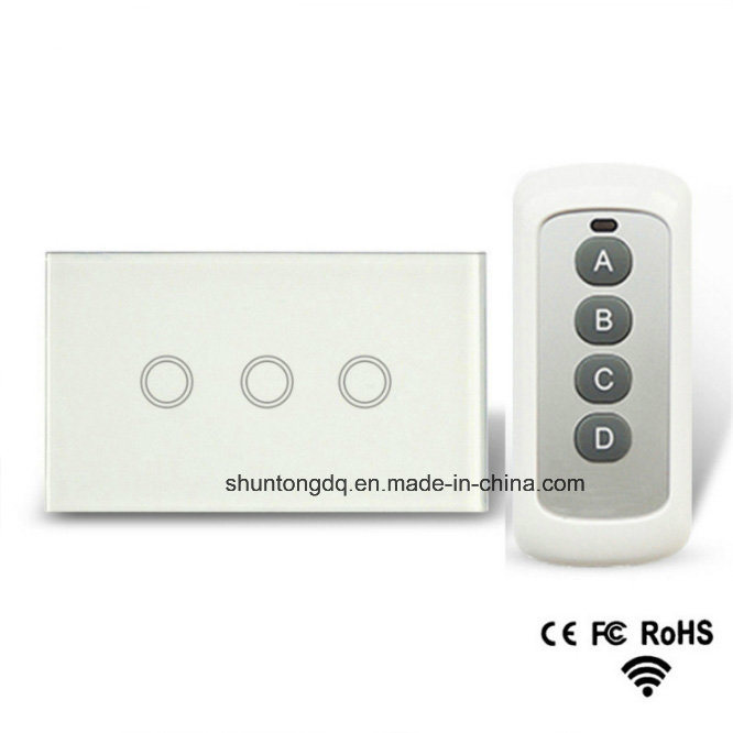 Us Standard 3 Gang 1 Way Remote Control Light Switch, RF433 Remote Touch Light Switch, Wall Light Touch Screen Switch