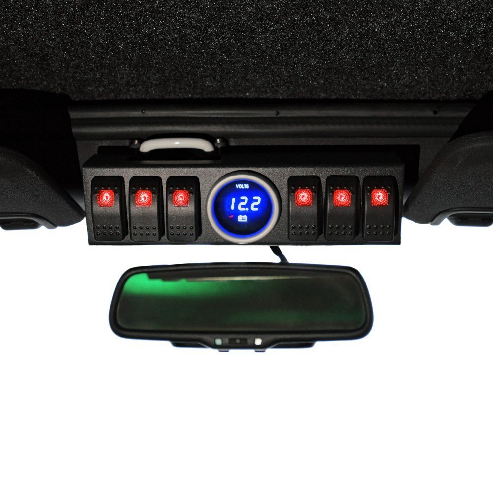 Jeep Wrangler Jk & Jku 2009-2017 Overhead 6-Switch Pod / Panel with Control and Source System Blue Back Light ( Comes with 10 Laser Switch Covers