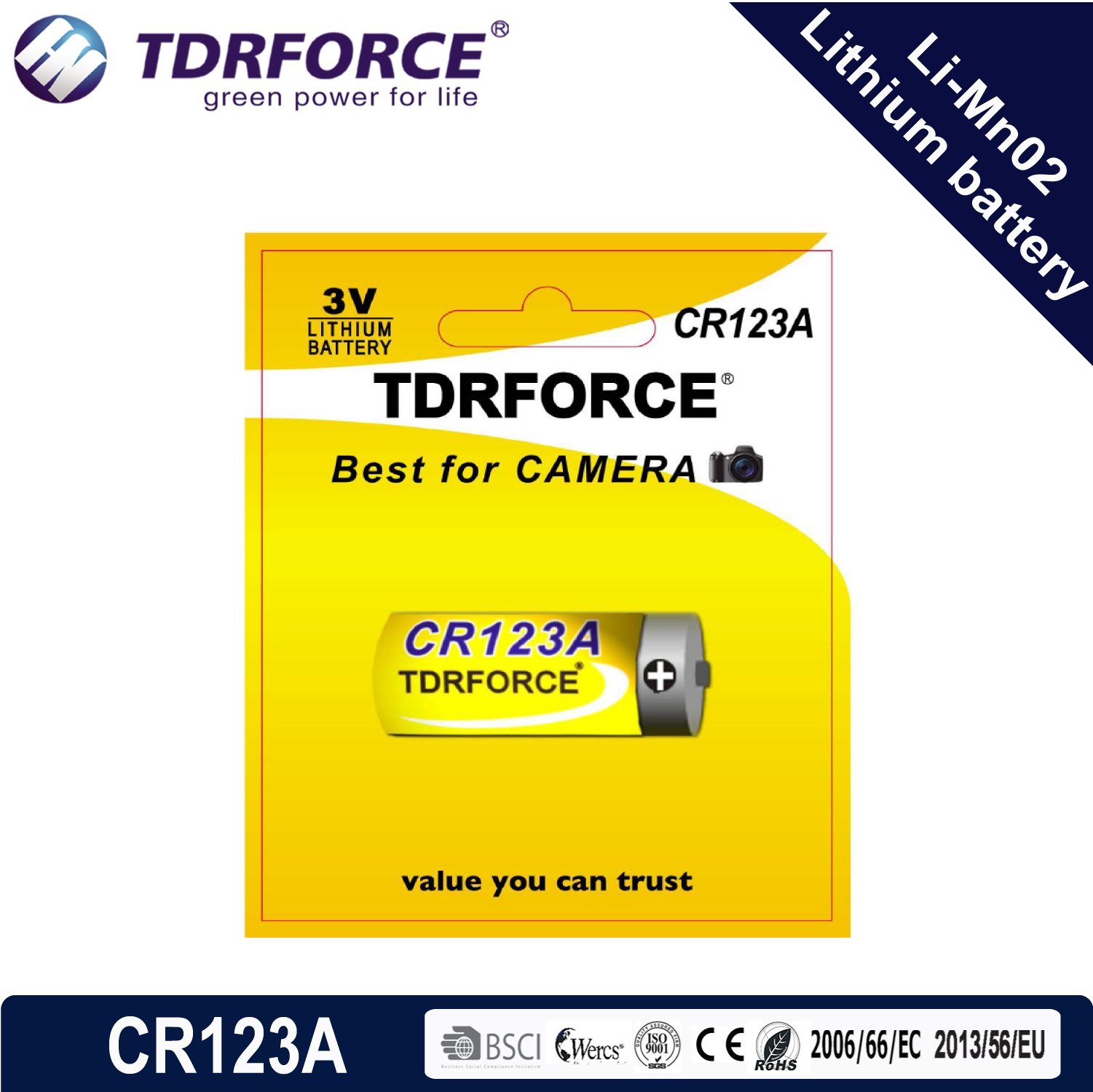 3V (CR123A/CR17335) Low Self Dicharge China Fatory Lithium Li-Mno2 Battery