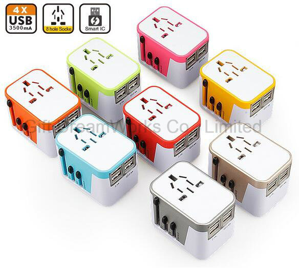 Travel Adapter with 4 USB Port Plug in Different Country