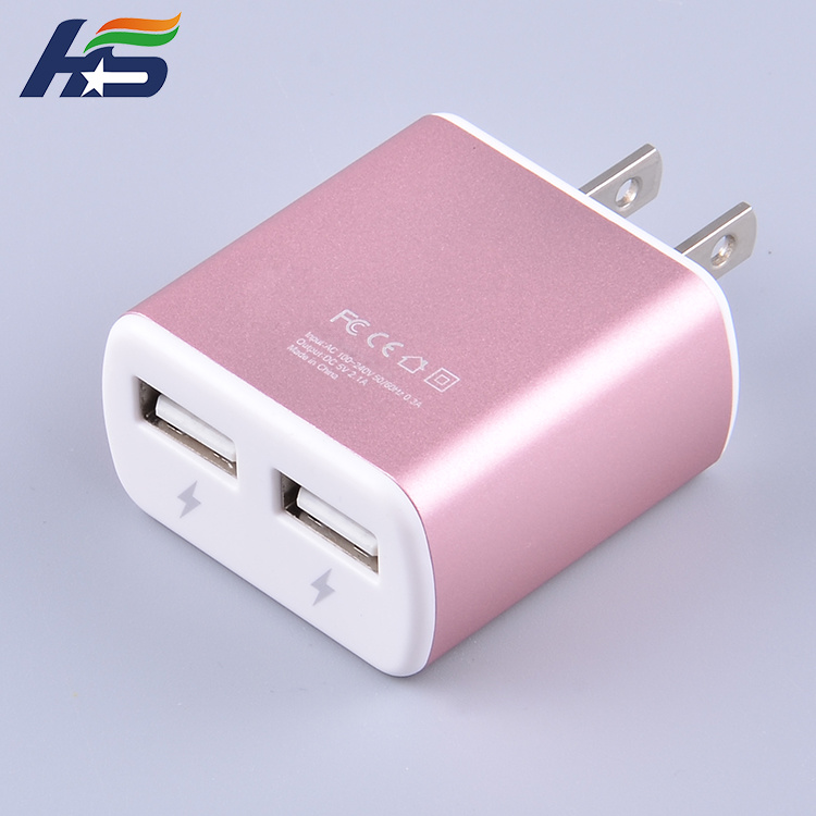 Dual USB Mobile Adapter Charger for iPhone in Rose Glod Housing DC 5V 2A Charger