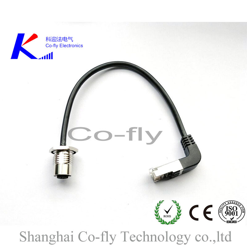 M12 Flange, Angle RJ45 Crystal, 4 Pin, Shielded Circular Cable Adapter Connector
