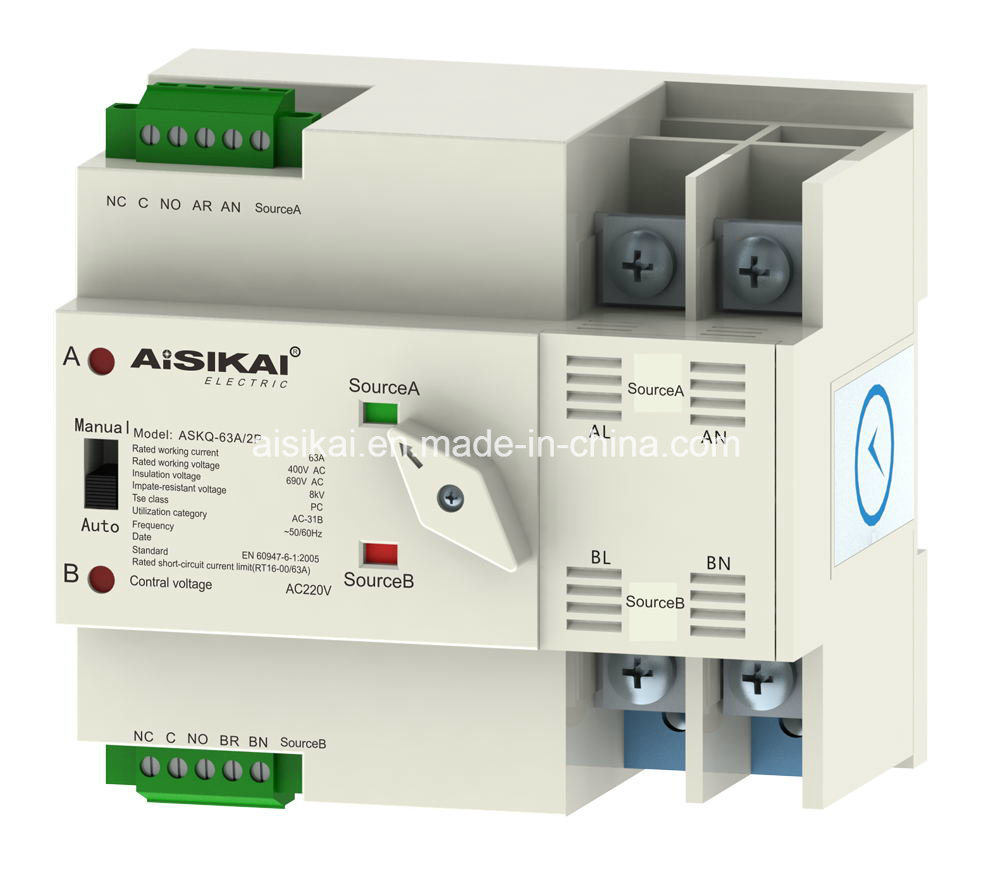 Askq1-63A 2poles Micro Transfer Switch with CE/ISO9001 Certification