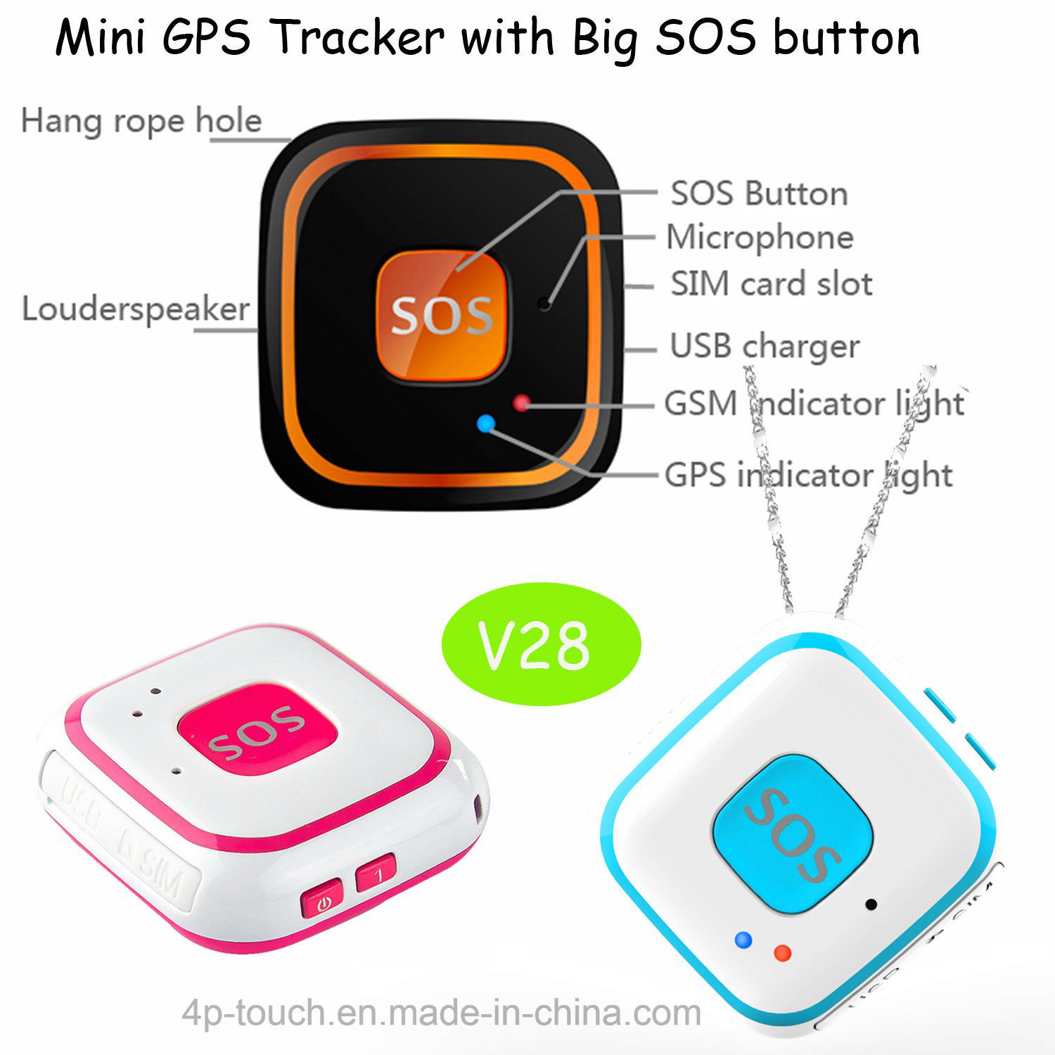 Large Sos Button Mini GPS Tracker with Fall Down Alarm Function