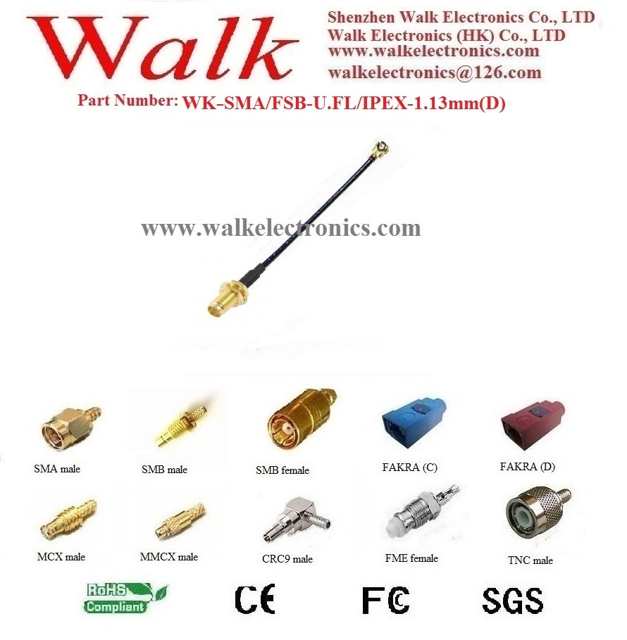 SMA Female U. FL 1.13mm (D) Cable, SMA Ipex 1.13mm (D) Cable, U. FL 1.13mm (D) Pigtail Cable