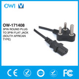 3pin Round Plug to 3pin Flat Jack Power Cord, South African Type