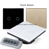 Crystal Glass Panel Touch Switch, EU Standard, 2 Gang 1 Way Remote Control Light Switch, Wall Switch, Touch Switch