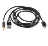 [Sq-28] Black White 4 FT Micro USB to a Male Data Charger Cable with 3.5mm Audio Aux Cable for Sumsung