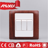 BS Wooden Color 3gang 10A 220V Electrical Switch