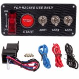 Ignition Switch Panel, 12V 30A Auto Engine Starter Push Button Racing Ignition Switch Red LED Toggle Carbon Fiber Panel with 5 Buttons