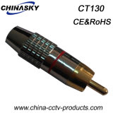 Audio Male CCTV RCA Connector with Gold Tip, Nickel Body (CT130)