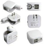 Folding Home Travel 5V 2.1A Dual USB Wall Power Adapter 2 in 1 Car Charger