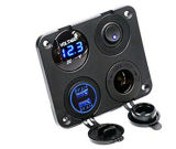 4 in 1 Charger Socket Panel, Dual USB Socket Charger 2.1A + Blue LED Voltmeter + 12V Power Outlet + on-off Toggle Switch, Four Functions Panel for Car Boat Mari