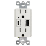 USB Socket with LED Indicator, Wall Outlet with Dual USB (Type-A & Type-C) Charging Ports (Total 4.2A/5V) , White