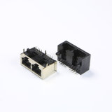 Dual Ports 1X2 Tab Down RJ45 Modular PCB Jack with Right Angle and Shield
