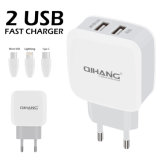 2.4A Double USB Fast Mobile Phone Charger with USB Cable for iPhone