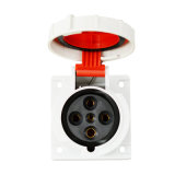 Industrial Socket Flanged 63A, 380-415V/4p/6h/IP67 Flush Mounted Straight