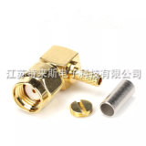 Golden Right Angle SMA Male Crimp RF Coax Connector for Rg316 Rg174 LMR100 Cable