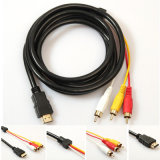 Promotion Full Copper Core AV Audio Cable Black AV Video Line Male HDMI to 3RCA Male Converter Cable