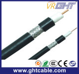 1.02mmccs, 4.8mmfpe, 128*0.12mmalmg, Od: 6.8mm Black PVC Coaxial Cable RG6