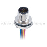 M12 Connector, 12pin Male Panel Mount Connector Rear Fastened Waterproof Connector with CNC Screw