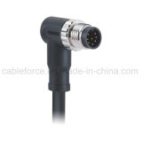 M12 8 Pin a-Code Male Right Angled Molded Cable Connector for Sensor with CNC Screw