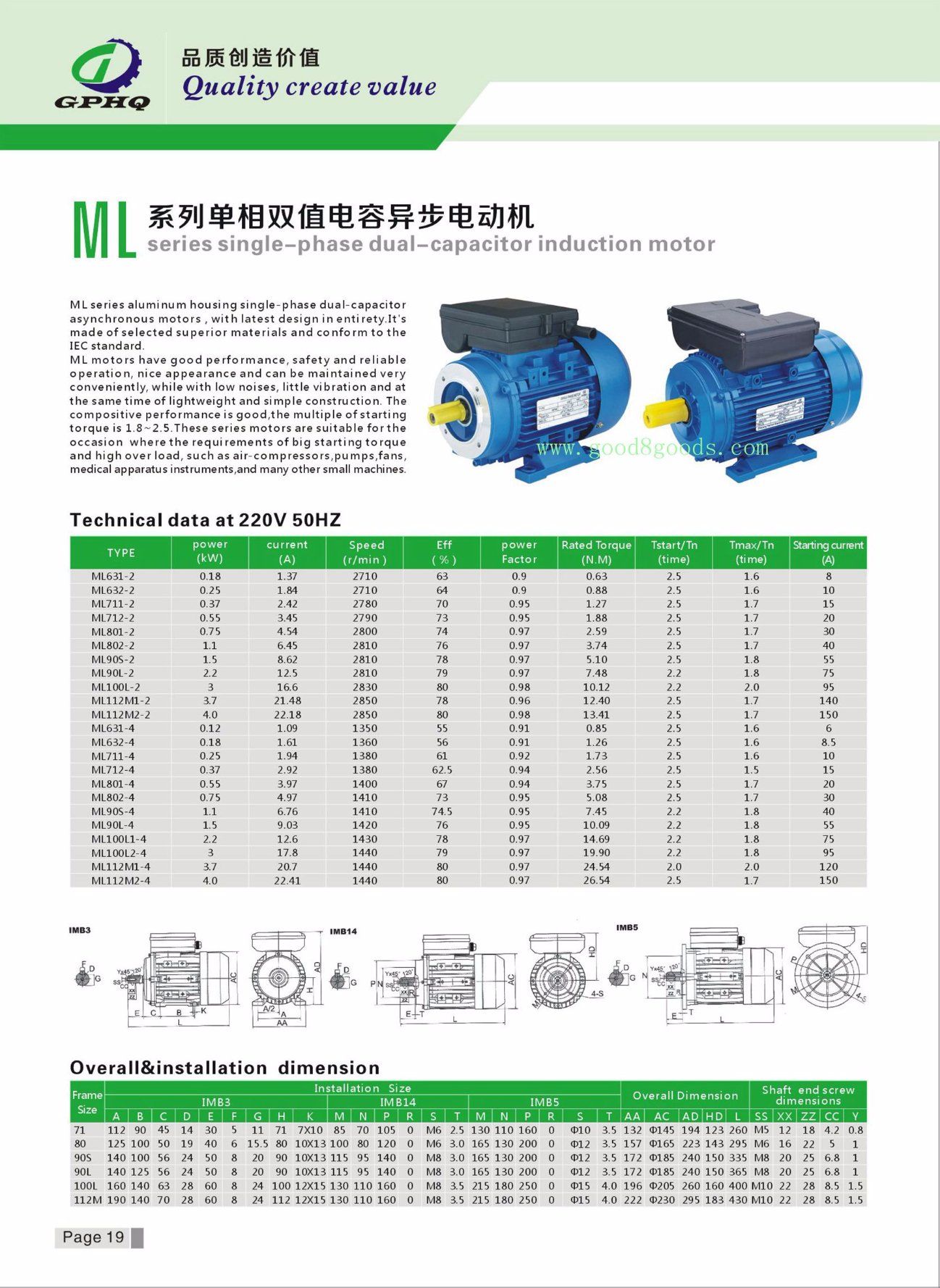 Electric Motor 1/2 HP 120V 60Hz Electric Motor, Induction Motor