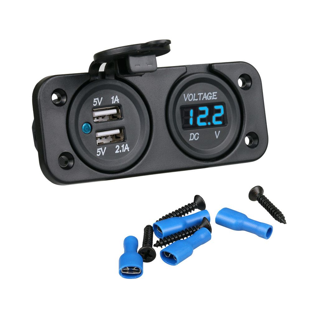 12V 24V Universal 2.1A Truck Car Voltmeter Dual USB Charger Port Auto