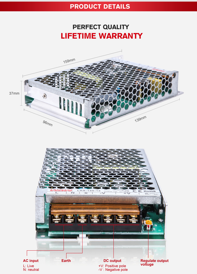 150W 24V 6A Lrs150 Switching Power Supply with Short Circuit Protection