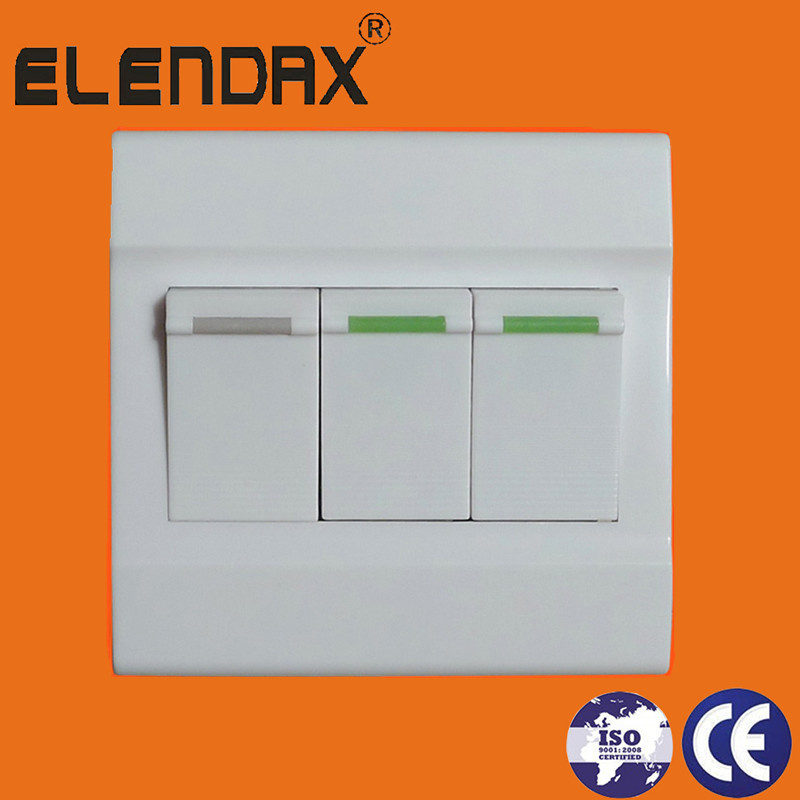 3 Gang One Way White Electrical Wall Switch with Fruorescent Indicator