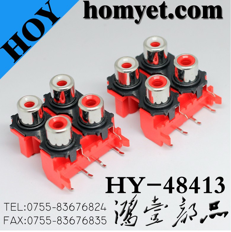 SMD Four Holes RCA Socket with Silvering in Red (HY-48413)