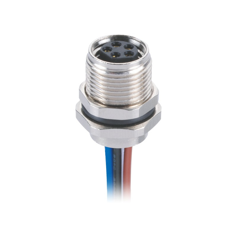 M8 5pin Female Panel Front Mounting Circular Connector with Wires