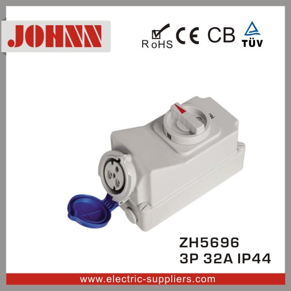 IP44 3p 32A Socket with Switches and Mechanical Interlock