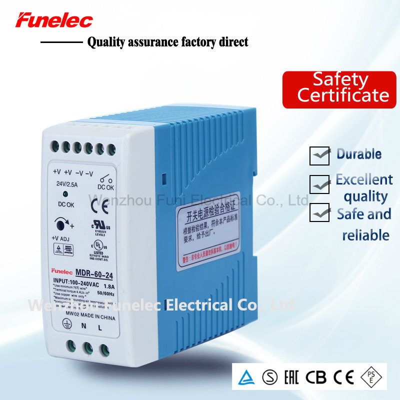 24V 2.5A Micro Volume Industrial DIN Rail 60W SMPS Mdr-60-24