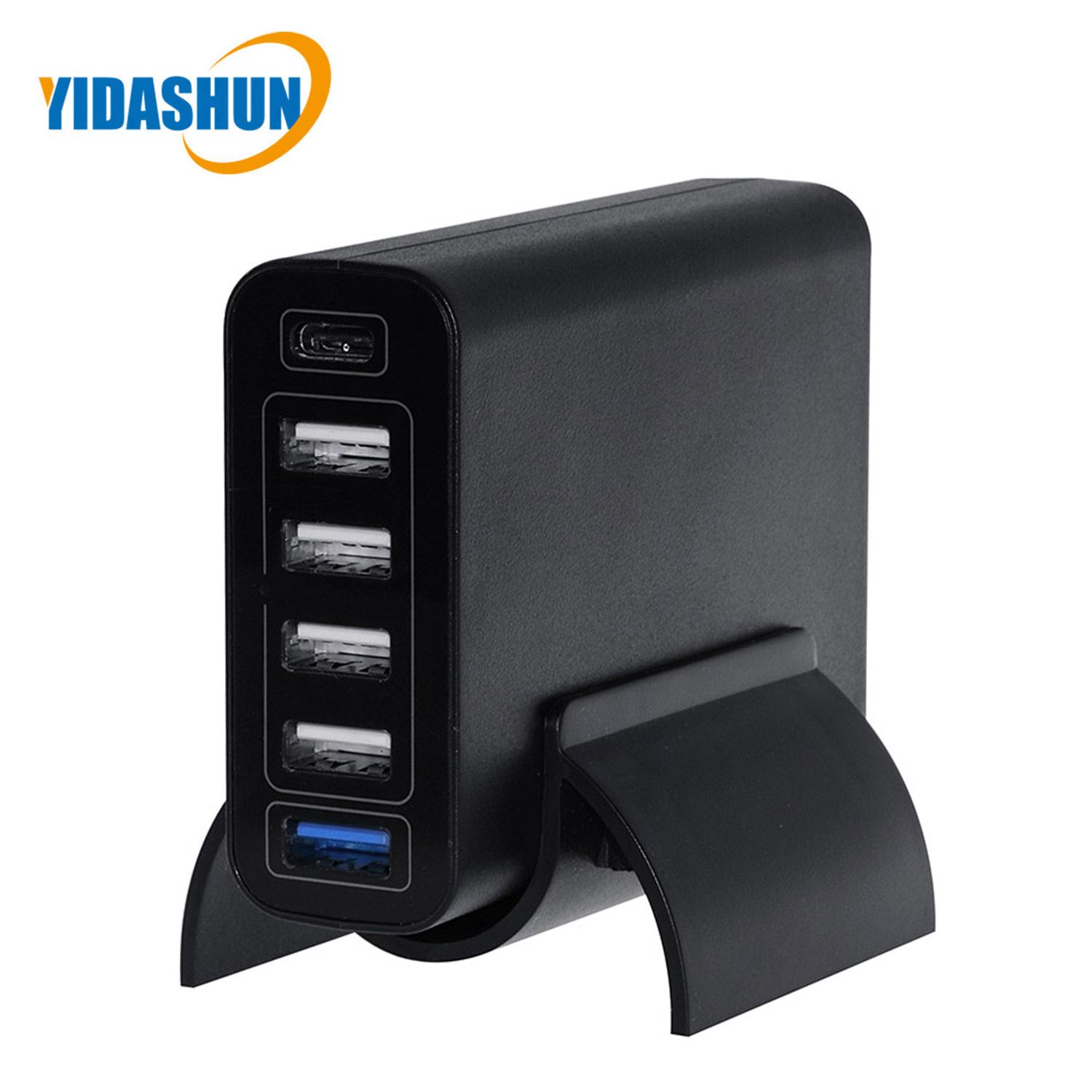 60W 6-Port USB Travel Charger with Quick Charge 3.0 Port and USB Type-C Pd Wall Fast Charging Station