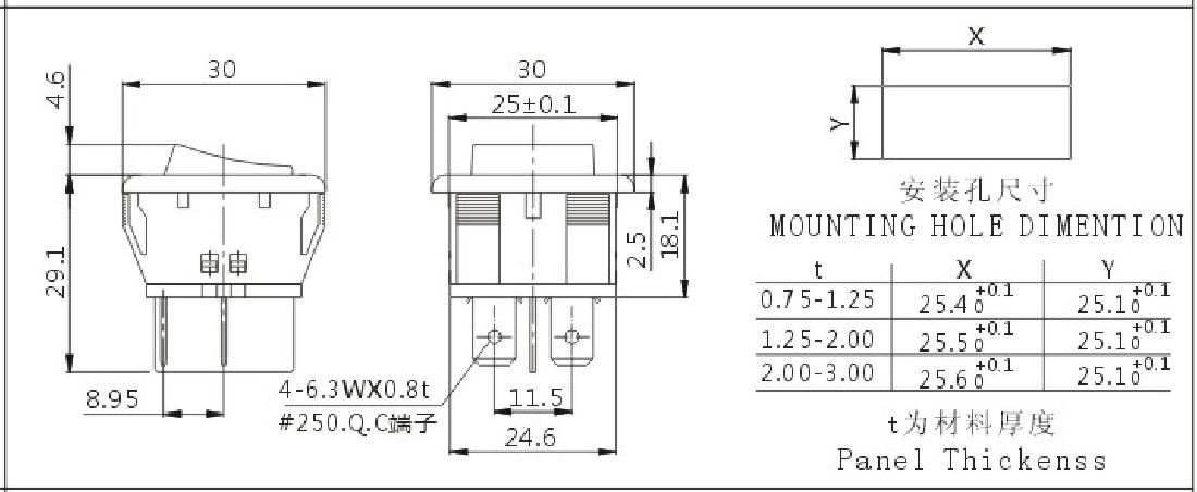 Lighted on off Dpst Rocker Switch