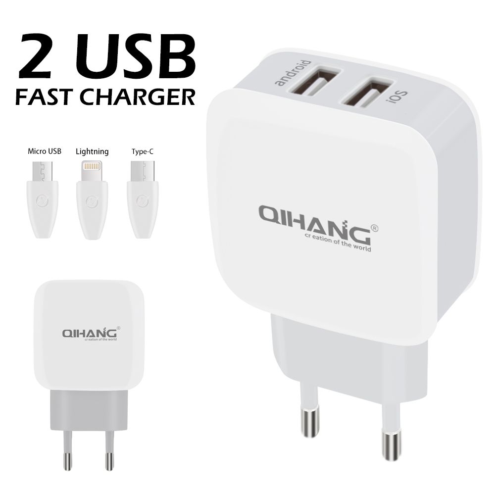2.4A Double USB Fast Phone Charger with Micro USB Cable