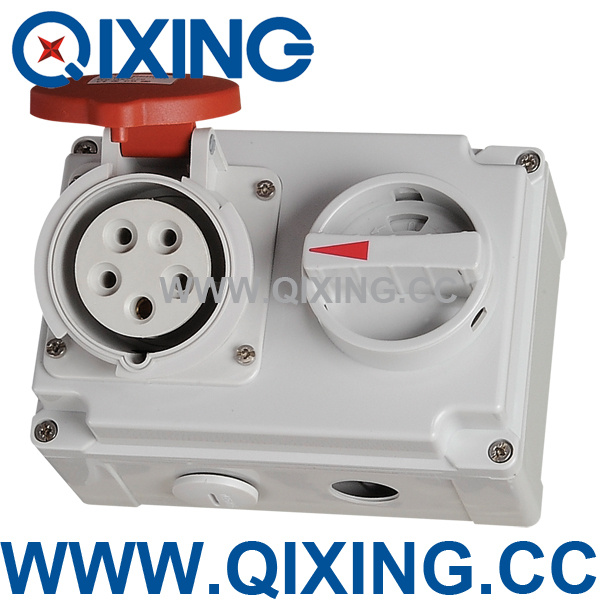 IP44 16A 5p Socket with Switches and Mechanical Omterlock (QX7276)