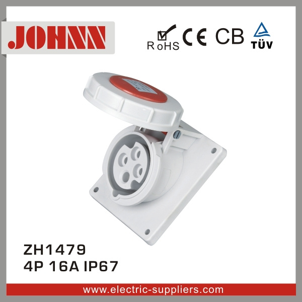 IP67 4p 16A Slopping Panel Mounted Socket for Industrial