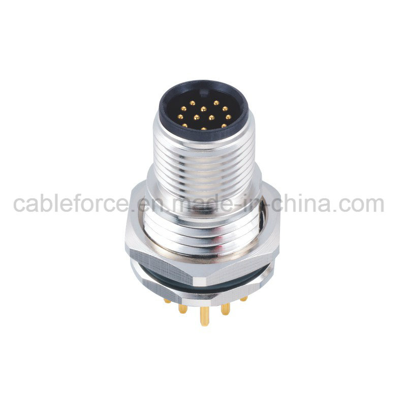 M12 12 Pin Panel Mount Connector with PCB Contacts