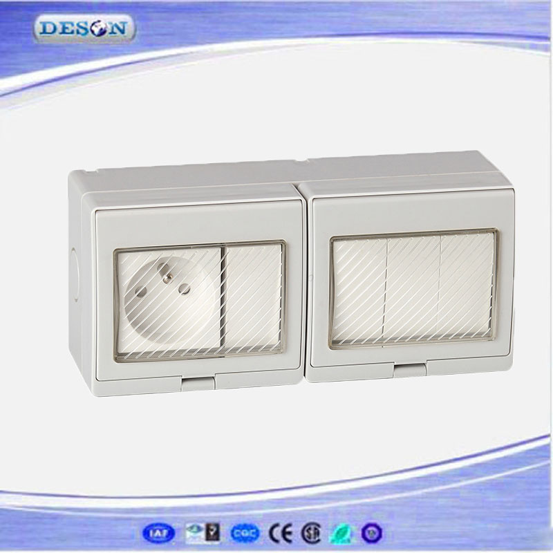 IP55 4 Gang Switch and 1 Gang French Socket Waterproof Wall Switch Socket