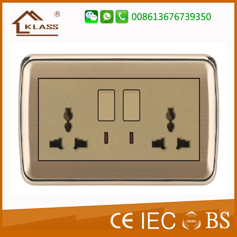 British Type 2 Gang Double Pole Switched Socket with Neon