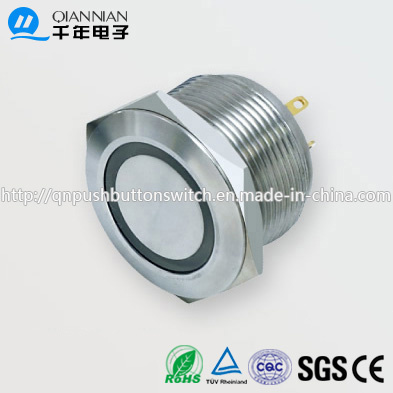 22mm 1no Resetable Flat Ring Illuminated IP65 Ik10 Push Button Switch