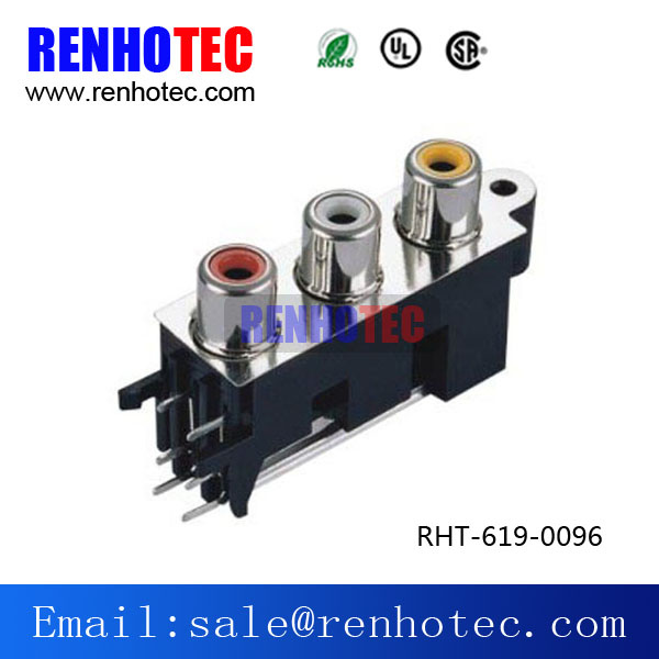 Right Angle 3 Hole RCA Socket