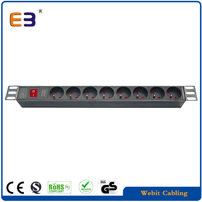 Horizontal Power Strip with French Sockets 1u Rack Mount PDU