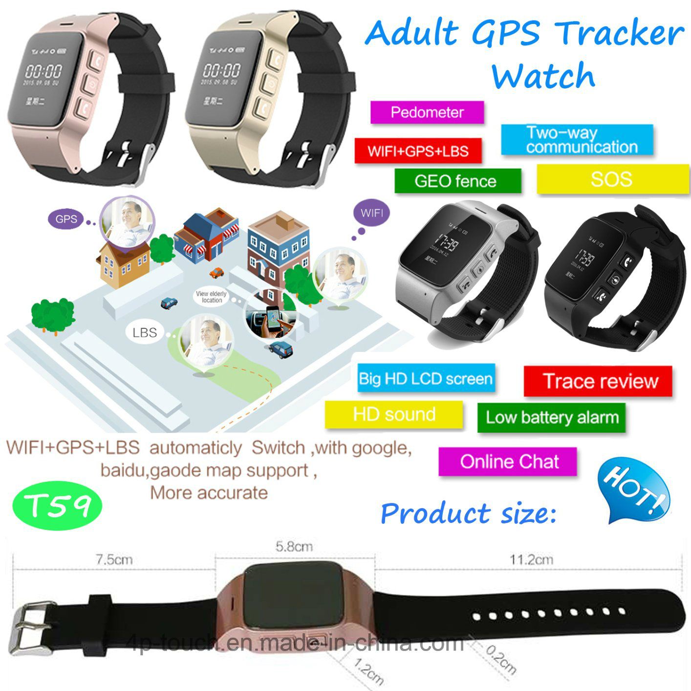 Elderly GPS Tracker Watch with Sos Button
