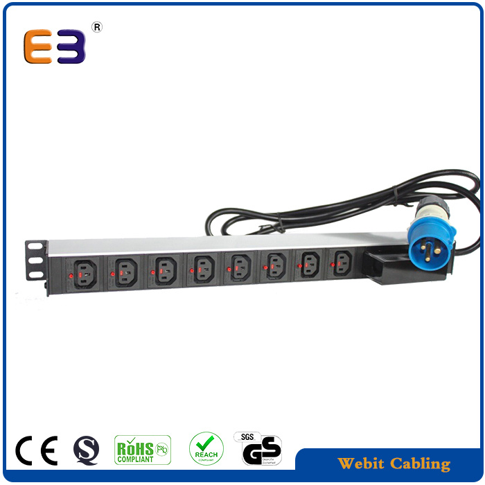 8-Way 0u Vertical IEC C13 Locking PDU with 16A Commando Plug