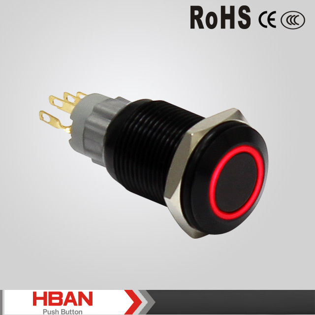 Ce TUV Hban Hbs2gq Series Red Ring Illuminated 16mm Alluminum Latching Push Button Switches